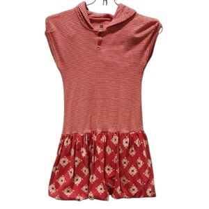 Tea Collection Pink Striped Short Sleeve Hooded Dress With Floral Bubble Skirt